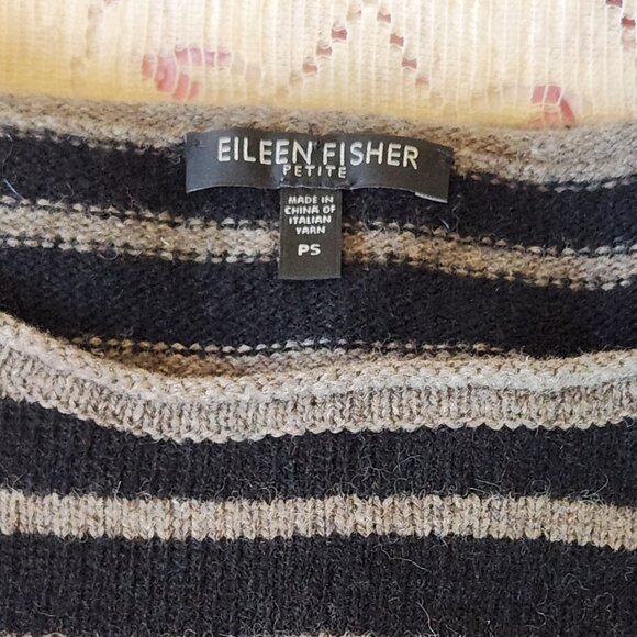 Eileen Fisher P/S striped black/gray pullover - Picture 2 of 5